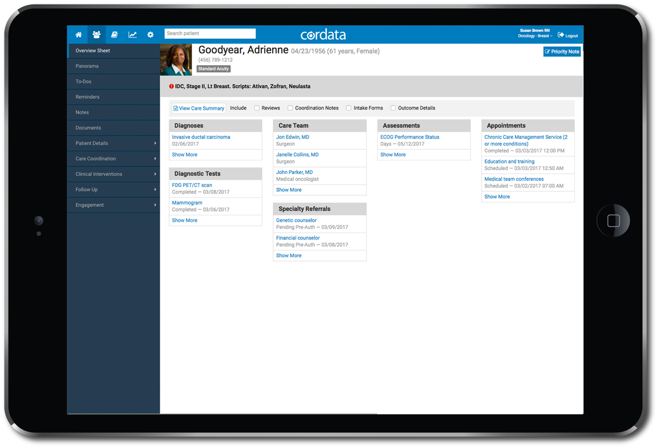 Cordata platform example on iPad