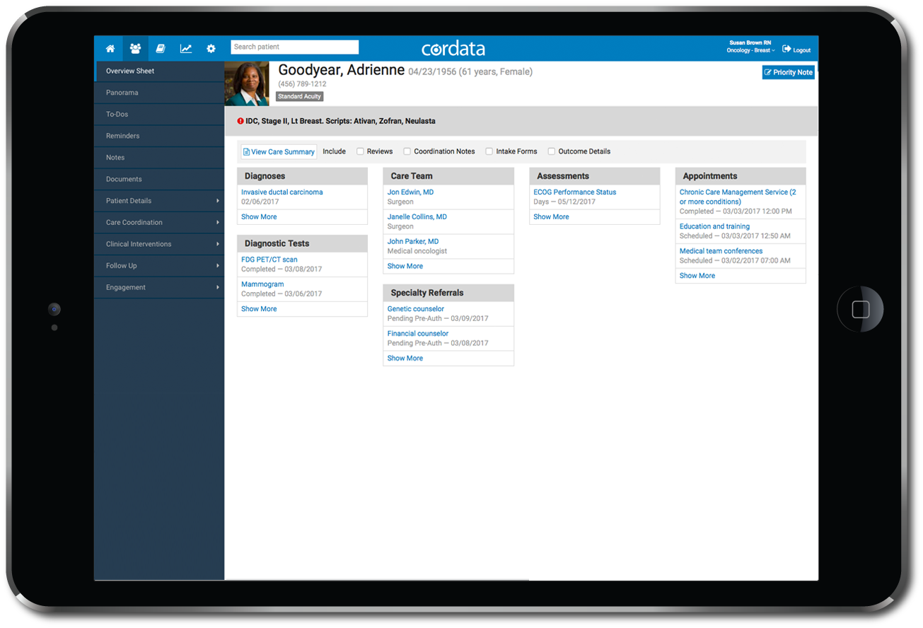 iPad-Patient Cordata platform example on iPad